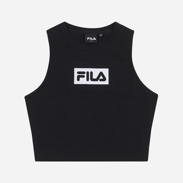 Camisetas Manga Corta Fila Mujer Negras - Crop Sleeveless - España 639814KZS